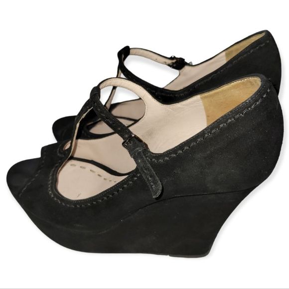Miu Miu T-strap Open Toe Platform Wedge Heels Size 7 1/2 - Picture 4 of 9